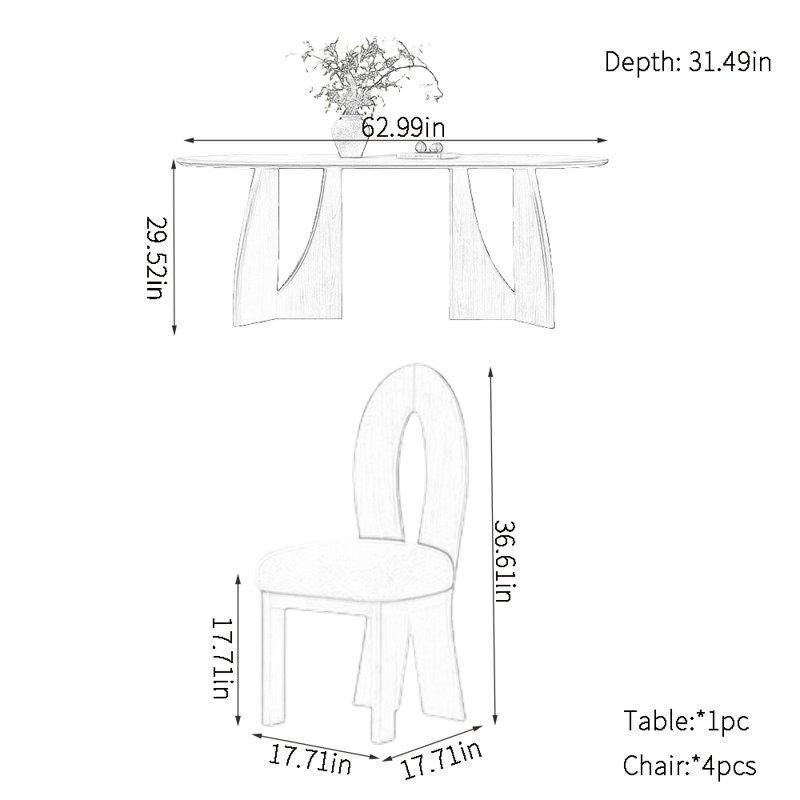 Ensembles de table de salle à manger en bois massif, H 29,52 po x L 62,99 po x l 31,49 po