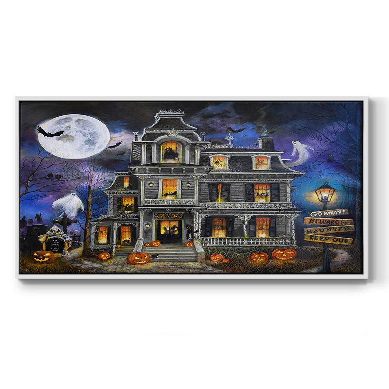 Haunted Mansion Moonlight - Toile tendue avec châssis tendue, prête à accrocher, H 21 po x l 41 po, Blanc