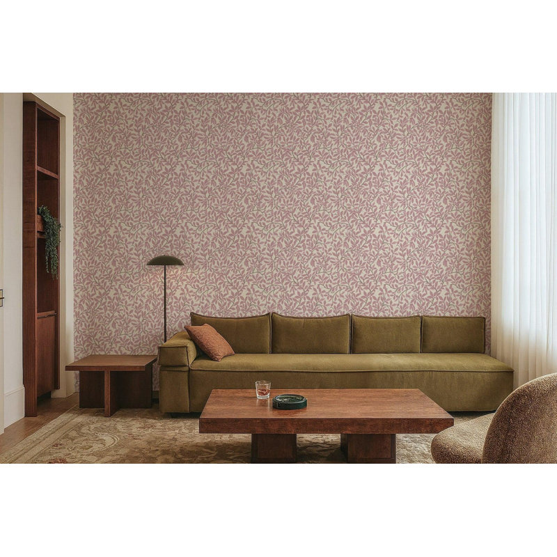 Leaf and Pod - Wallpaper, Dusty Blush, Faux Grasscloth, Non-Pasted