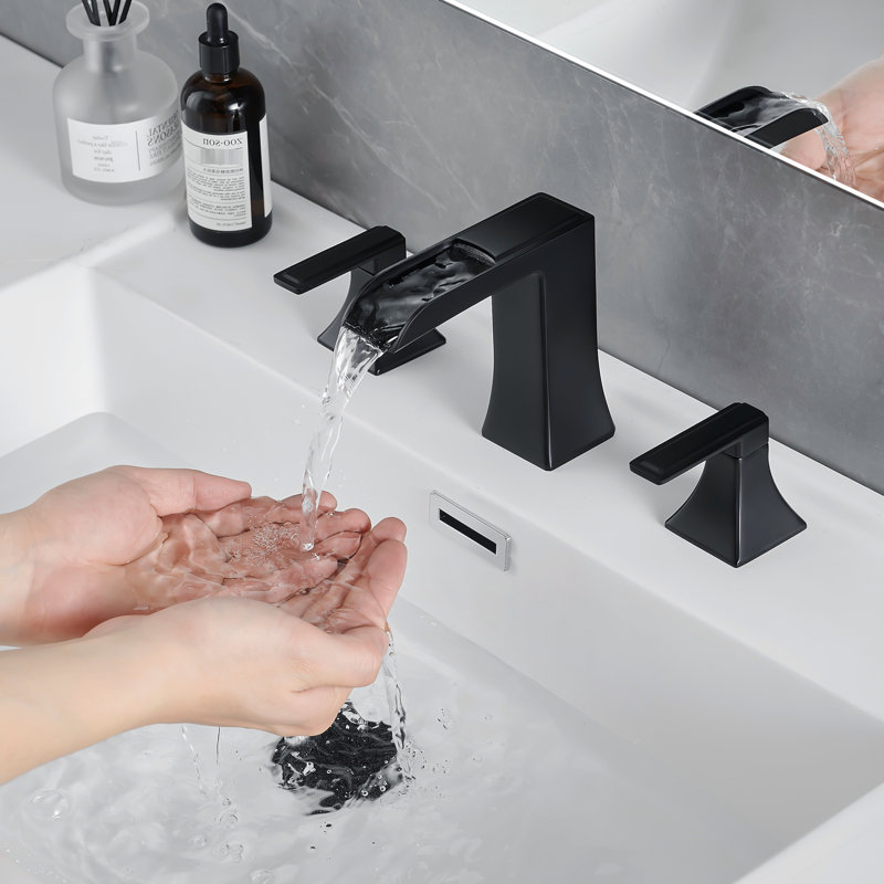 Robinet pour salle de bain 3 trous à entraxe de 8 pouces, noir mat avec double poignée levier et bonde escamotable pour évier, robinet latéral