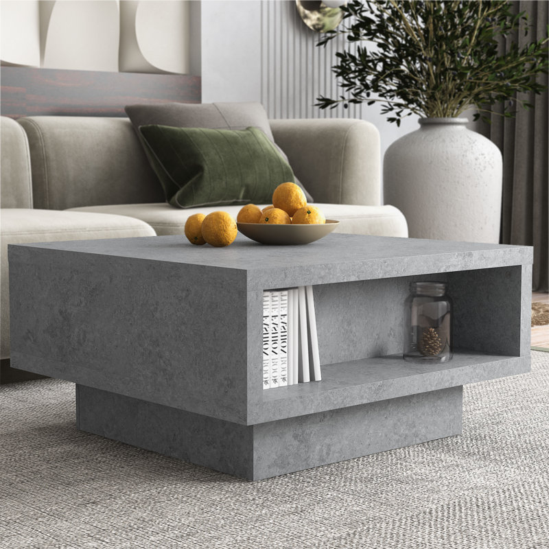 Caomhan Pedestal Coffee Table with Storage, Concrete Cool Gray