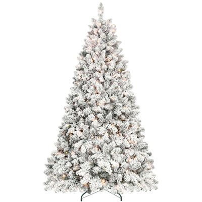 Flocked Christmas Tree With Ul Lights And Natural Pine Cones – Snowy Pvc Tips, Tips, Hinged Structure, Stable Metal Stand, Easy Setup