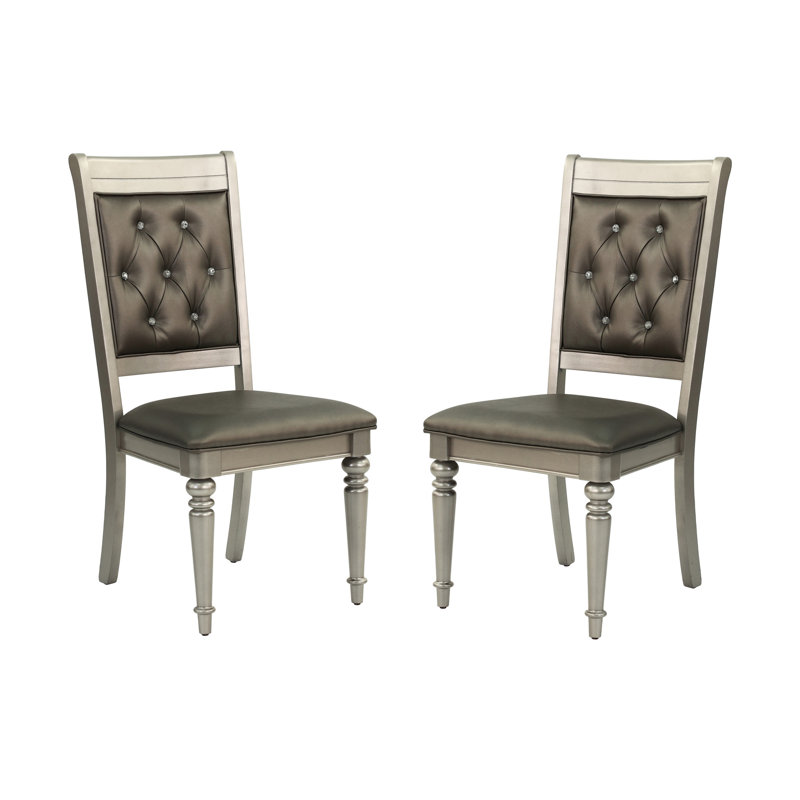 Gris luxueux + chaises de salle à manger argentées, siège à coussin de dossier, rembourré avec accents argentés, bois d'hévéa, panneau classique gris 2 pièces + argent, incohérence