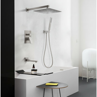 Male NPT Folding Bathtub Shower Faucet, Rain Shower Head System with Bath Tub Faucet Set and Handheld for Bathroom, Brushed Nickel 3 Function Tub Shower Rough-in Valve and Diverter