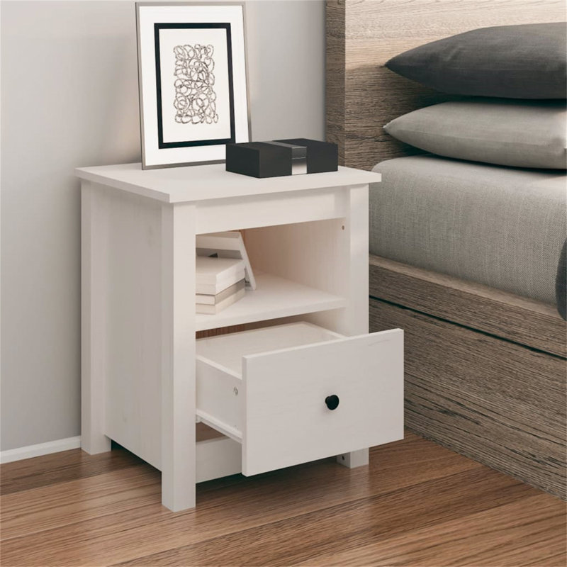 Bedside Cabinet 40X35x49 Cm Solid Wood Pine, White/Natural