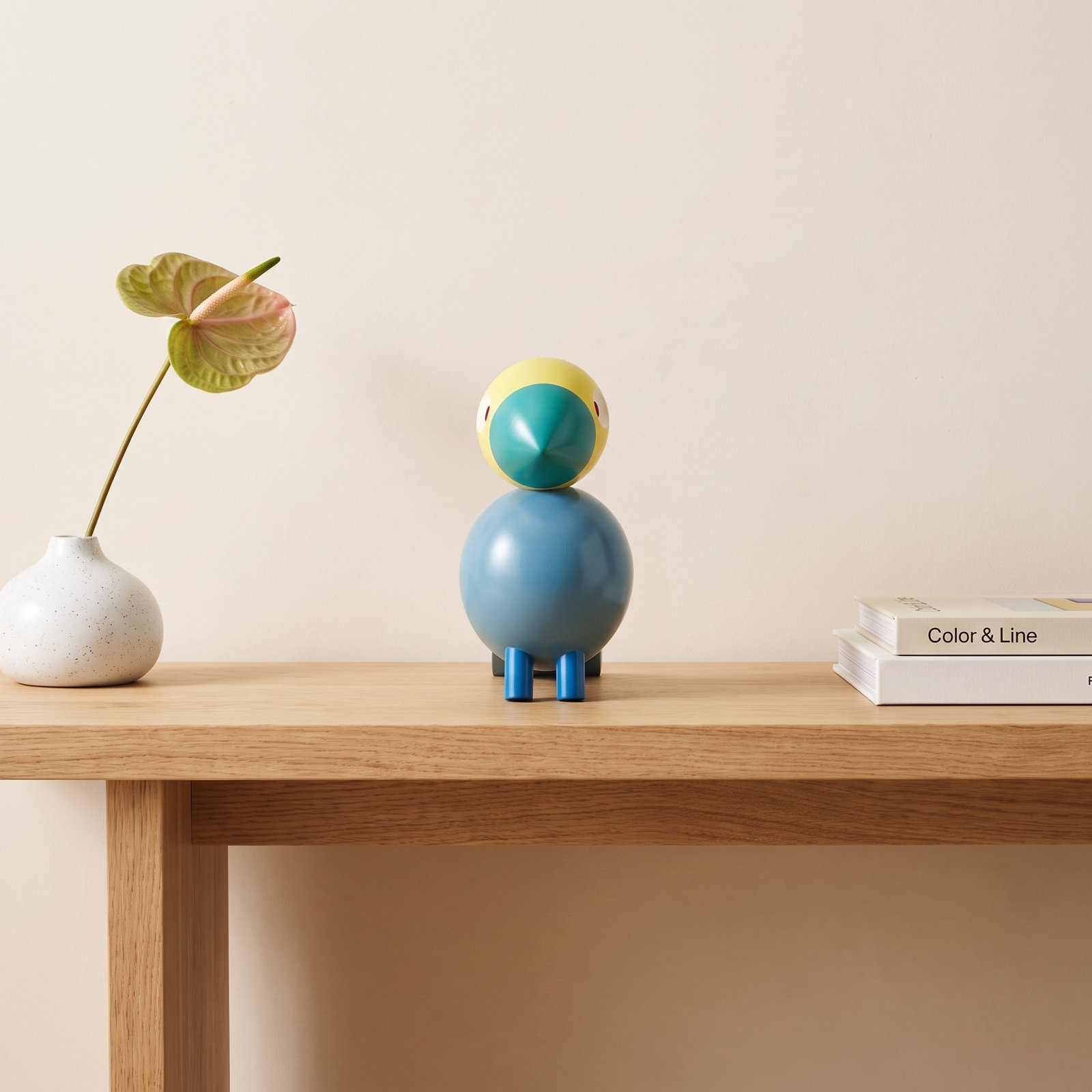 Songbird Sculpture, 6.1" H x 6.3" W x 3.1" D, Turquoise/Yellow, 1