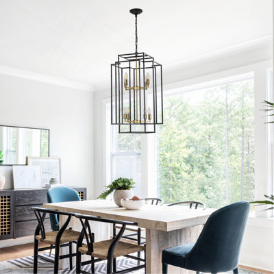 Lustre suspendu géométrique moderne en or noir 18 lumières de 18 po, cadre en métal industriel, luminaire suspendu réglable pour le salon, la salle à manger et la cuisine (ampoules non incluses)