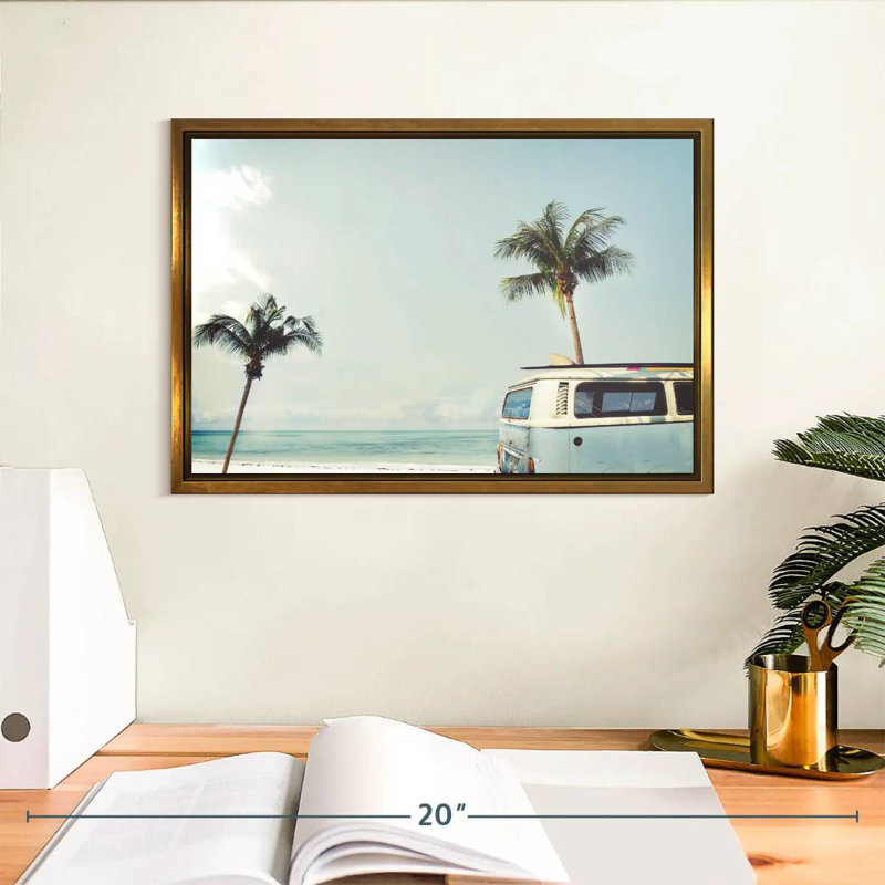 Retro Surf Van, Cadre flottant doré, 13 po x 9 po