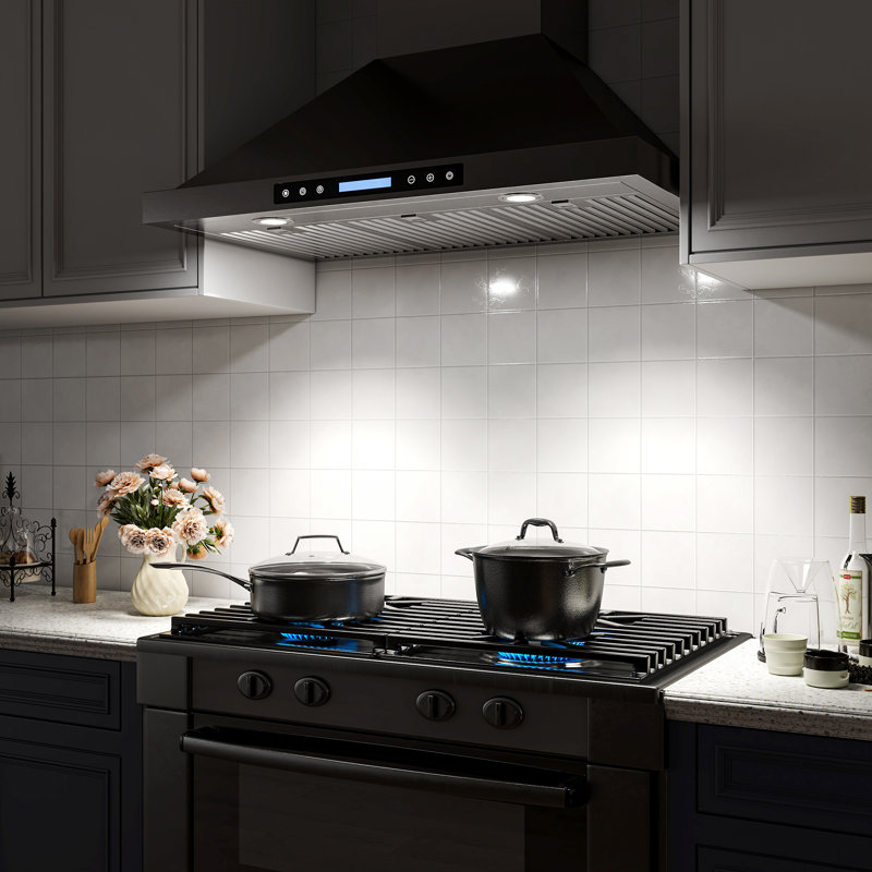 36 inch 800 CFM Convertible Wall Mount Range Hood 4 Speed Quiet Stainless Steel Remote and Touch Panel Control with LED Lights