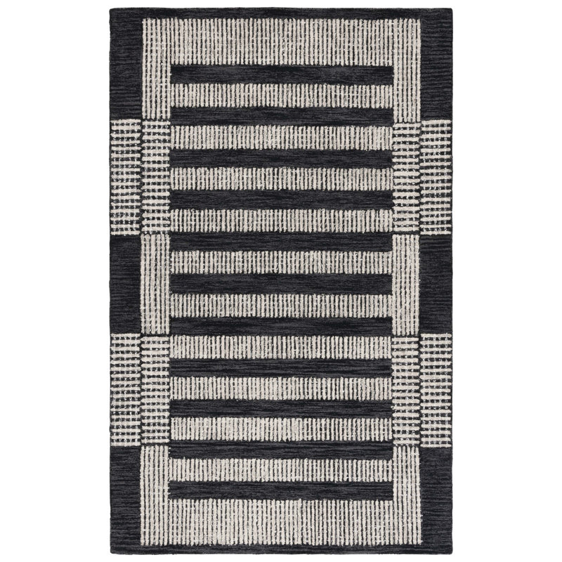Tapis rayé en laine touffeté à la main, Rectangle 4pi x 6 pi