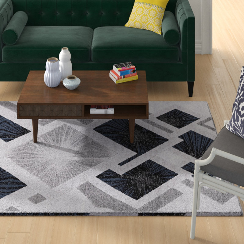 Gris/noir/Tapis décoratif bleu, Rectangle 7 pi 10 po x 10 pi 6 po