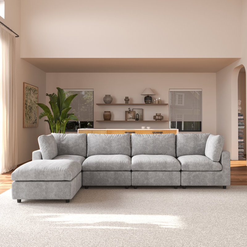 Canapé modulaire rembourré avec housse Kessi, Gris clair