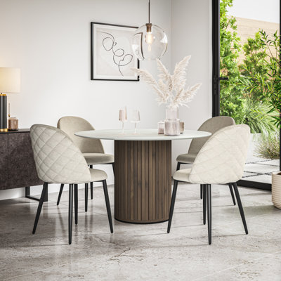 Arlo White Marble Table Top W Oak Legs + Raye Velvet Dining Chair Mustard Set Of 4 