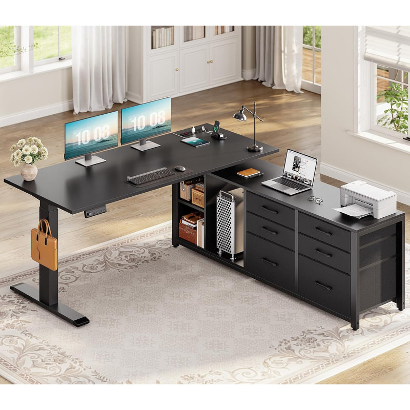 L Shaped Electric Standing Desk, 55" X 55" Height Adjustable Office Executive Desk, Black, Black