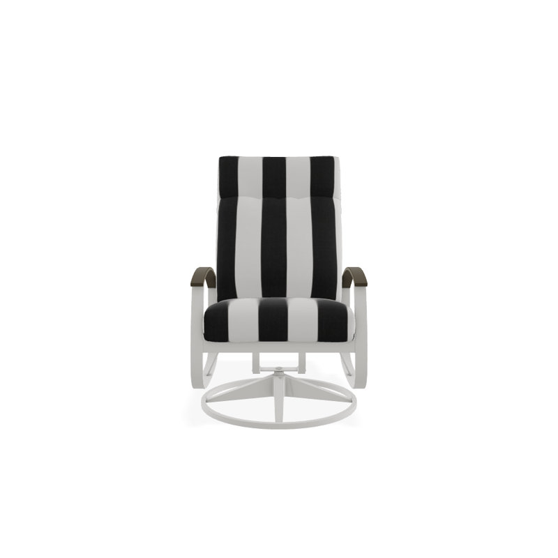 Chaise berçante pivotante réglable avec coussins Askar, Cabana classique à rayures noires Sunbrella®, Bois de plage P40