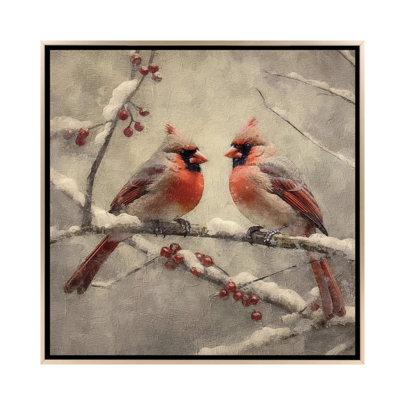 Christmas Cardinals - reproduction d'art murale encadrée, Champagne, H 37 po x l 37 po