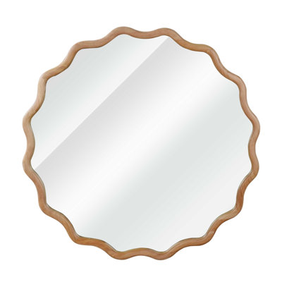 Wavy Round Solid Wood Frame Decorative Mirror,For Bedroom, Bathroom, Living Room, Entryway