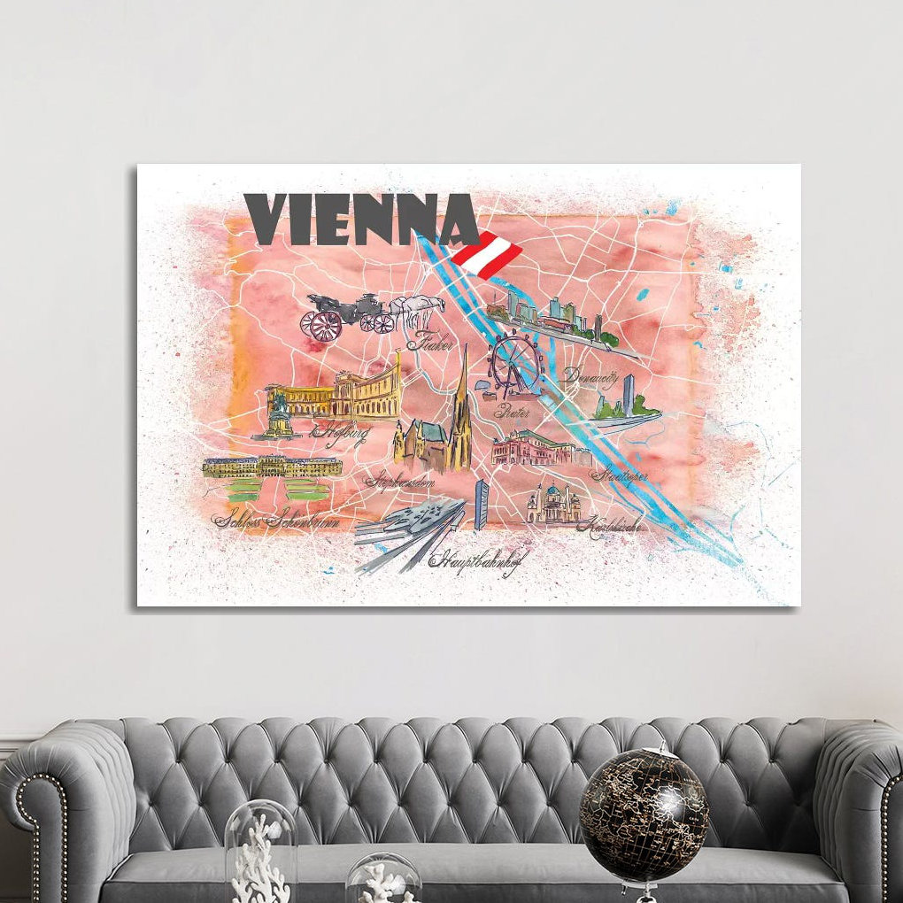 Vienna Austria Illustrated Map by Markus & Martina Bleichner - Painting on Canvas