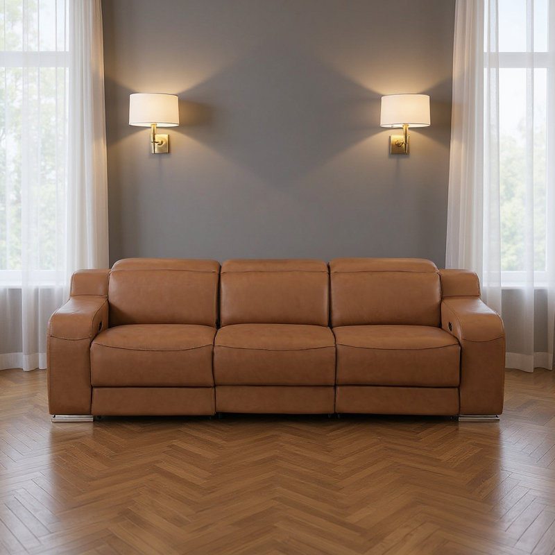 Canapé inclinable USB 103 po en cuir italien châtaignier