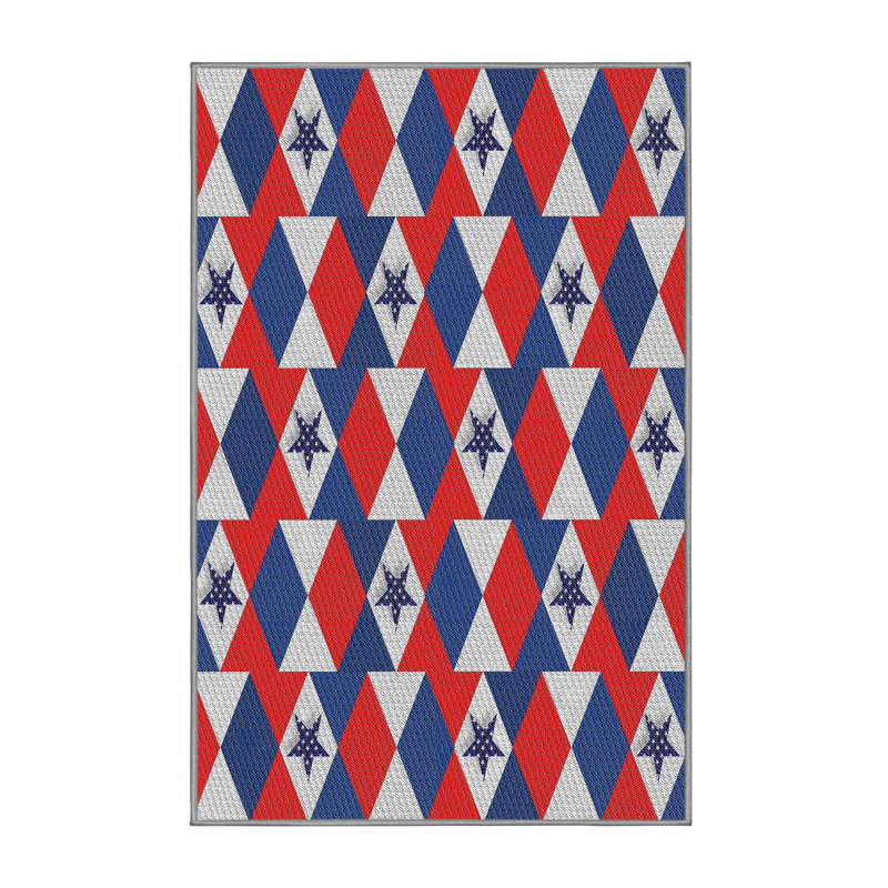 Tapis rouge/bleu tissé à la machine, Rectangle 3 pi x 5 pi