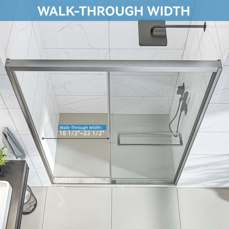 44"-48" W x 76" H Double Sliding Semi-Frameless Shower Door with 5/16" (8mm) Crystal Clear Tempered Glass, Brushed Nickel