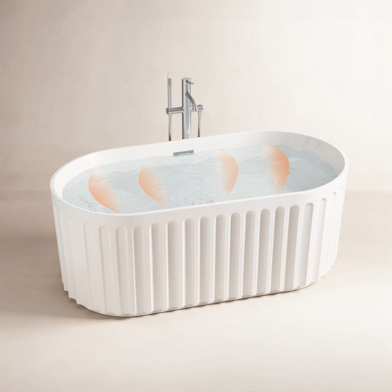 Freestanding Soaking Bathtub – 59'' Elegant All-White Acrylic Bathtub with Chrome Drain for Home Spa Relaxation