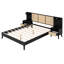 Grand lit noir en bois massif avec 2 tables de chevet et lampes intégrées, fusion, élégant pour les lampes de cadre de chambre à coucher. Construction stable, chic