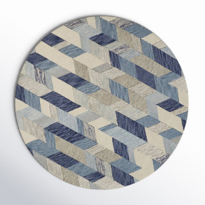 Hand Tufted Graphic Rug, Blue/Ivory