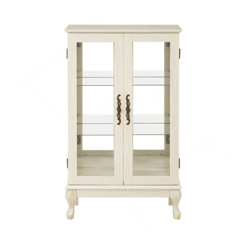 Vitrine 2 portes avec portes en verre trempé, armoires de terrasse avec panneau arrière en miroir et tablettes réglables, vitrine éclairée pour la maison, ampoule de bureau incluse