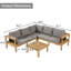 Ensemble de patio 4 pièces en bois d'acacia avec accoudoirs tissés, canapé en L, table basse et coussins pour la détente en plein air-45093538-45093537