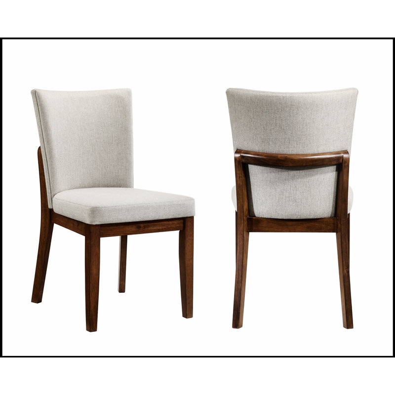 2pc Mid-century Brown Warm Wood Finish Curved Chairs with Upholstered Seat Back for Comfortable Dining