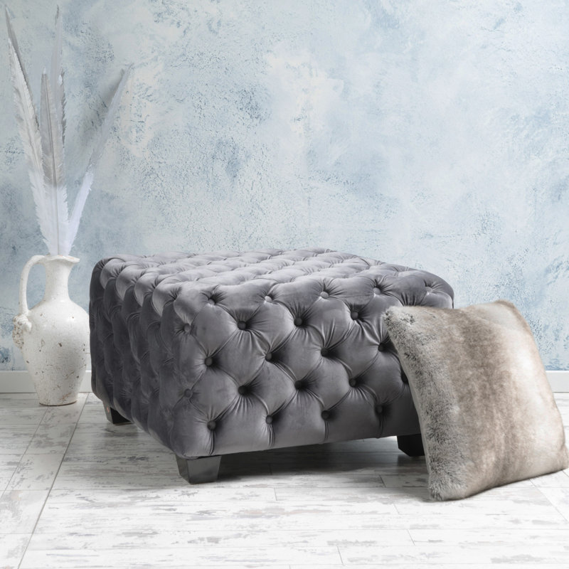 Grey Modern With Soft Velvet And Button Tuft Design, 29" W X D 18.72" H Upholstery Tufting, 29X29x18.72 Inches, Gray