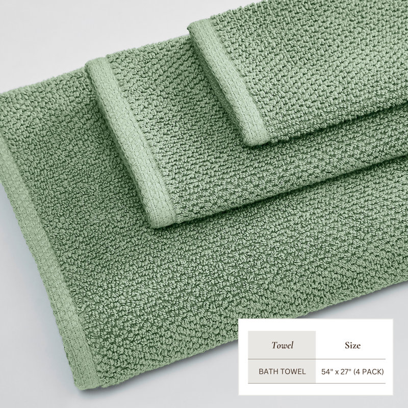 100% Cotton Textured Bath Sheet, Bath Towel - 4 Pack, Mineral Blue