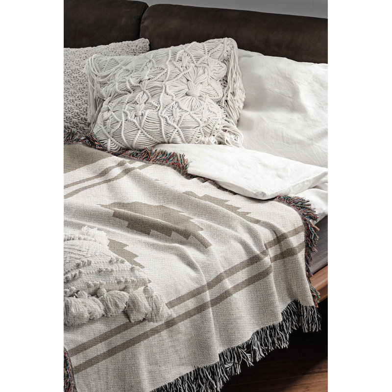 Jeté en mélange de coton Ector South Western, Beige / blanc cassé, L 60 po x l 50 po