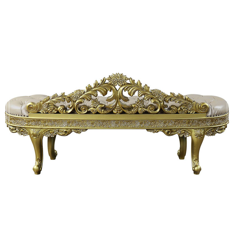 73" Light Gold PU Cabriole Bench with Storage and Metal Legs