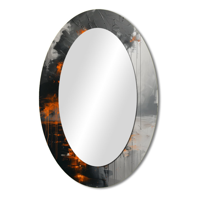 Miroir mural ovale gris et orange, 36 po x 24 po