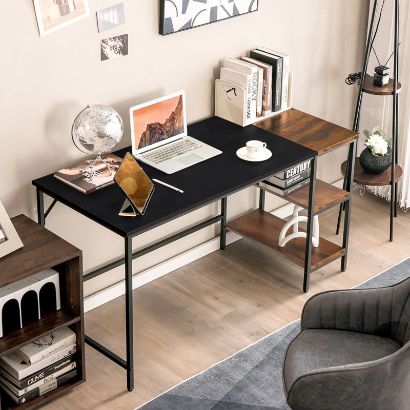 Metal Base Computer Desk, Black/Rustic Brown