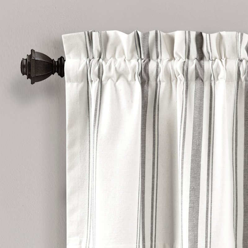 Farmhouse Stripe Striped Ruffled 52'' W Window Valance, Gray/White