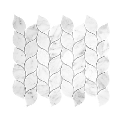 Carrara White Marble 3" x 1.5" Leaf Pattern Polished Mosaic Wall & Floor Tile