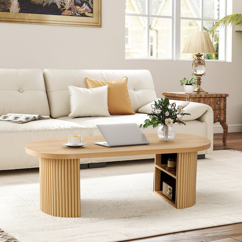 47.24" Oval Coffee Table With Storage, Natural