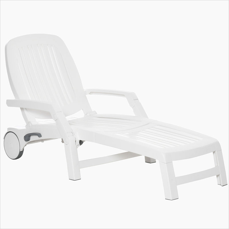 Outsunny Outdoor Chaise Lounge Chair With Storage, Waterproof, Quick Assembly, Folding Design, 5 Level Adjustable Backrest, White