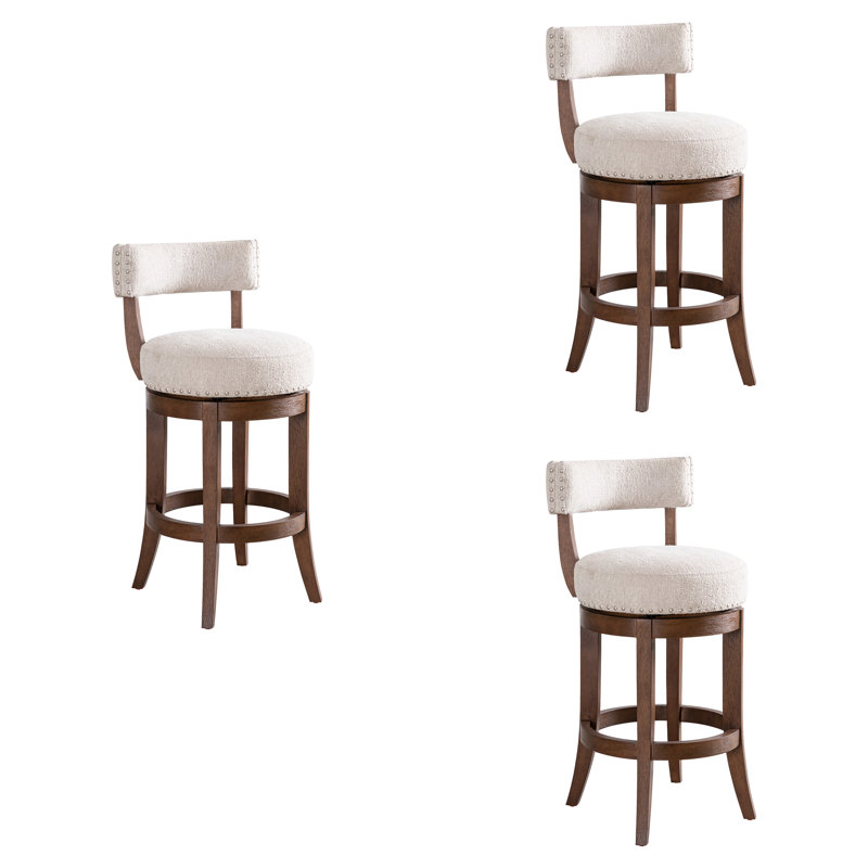 Tabouret de bar pivotant Granby, Tabouret de comptoir (siège d'une hauteur de 26 p, Chêne brun, 3
