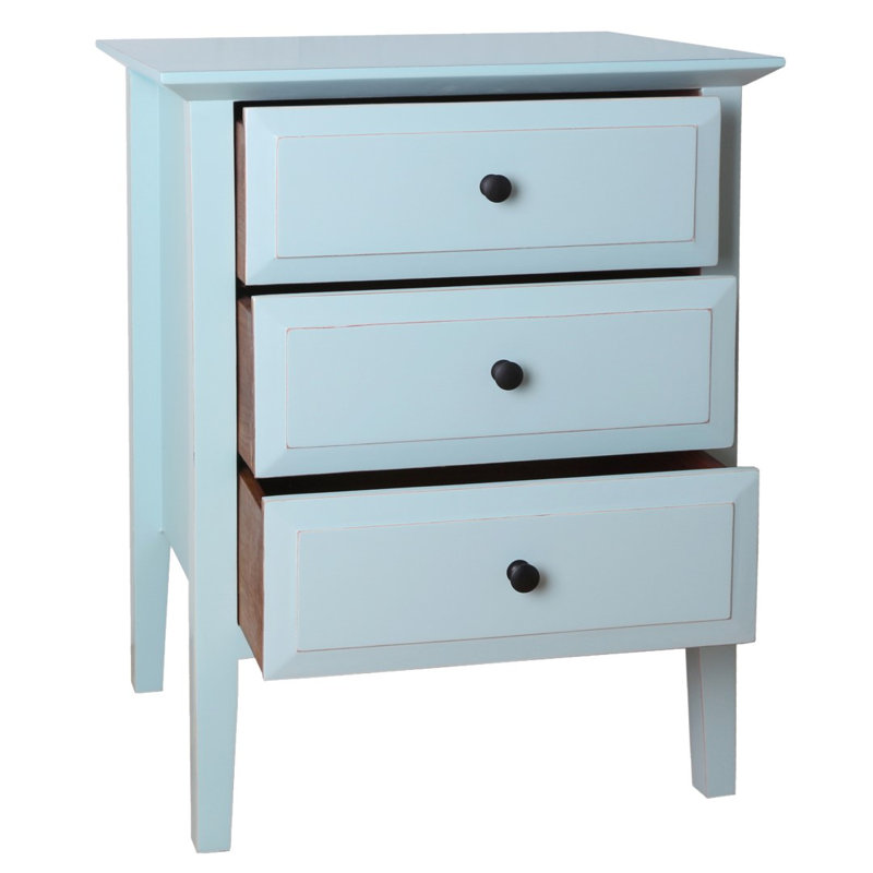 Xanthe 55.88cm W Solid Wood Bedside Table, Aqua