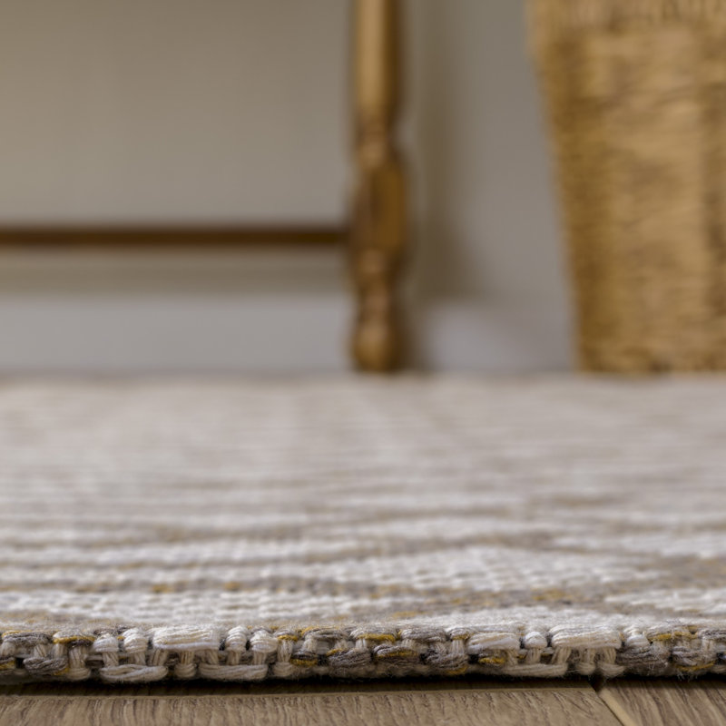 Martha Stewart Cotton Geometric Rug in Taupe/Cream, Rectangle 9' x 12'