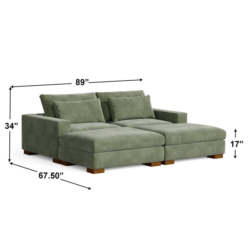 Canapé modulaire 4 pièces Erlendur, Velours côtelé vert