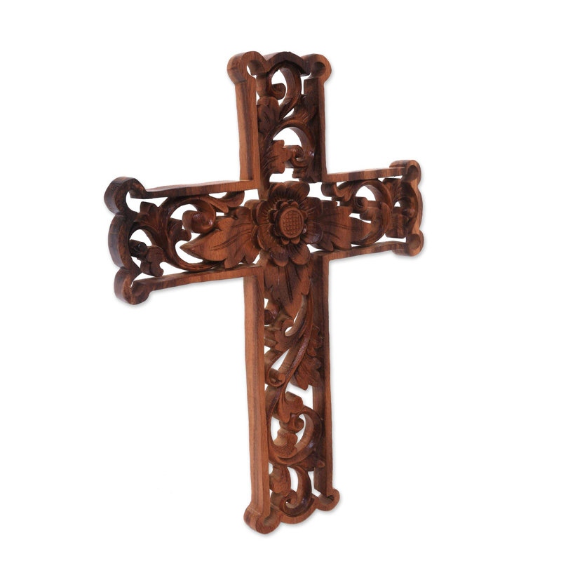 Croix murale en bois en croix lotus