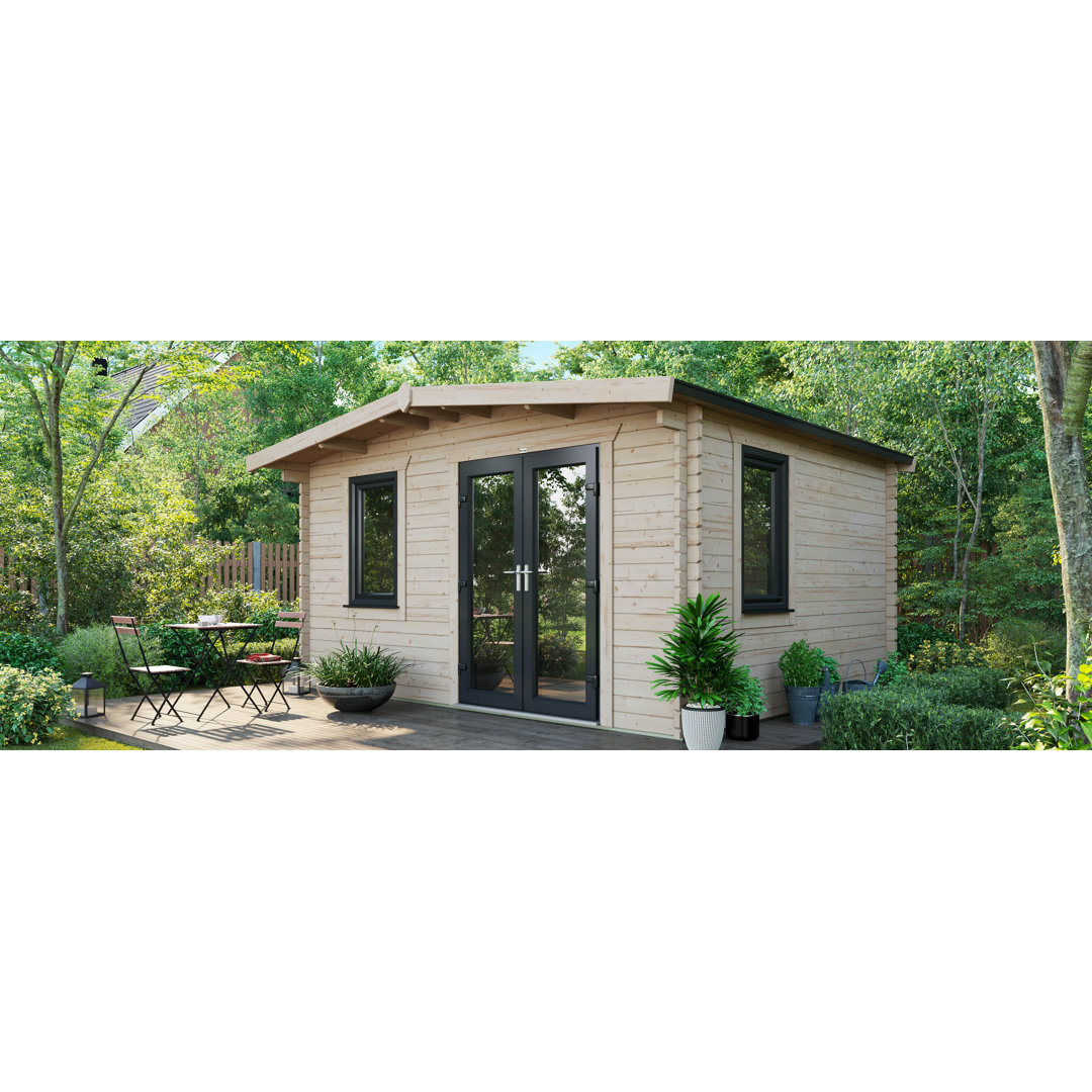 Powersheds Apex 12 x 14ft Chalet Log Cabin, Doors to the Right - 44mm