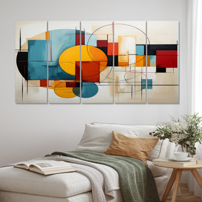 «Geometric Abstraction Focus II - Abstract Spirals», reproduction sur toile - 5 panneaux égaux
