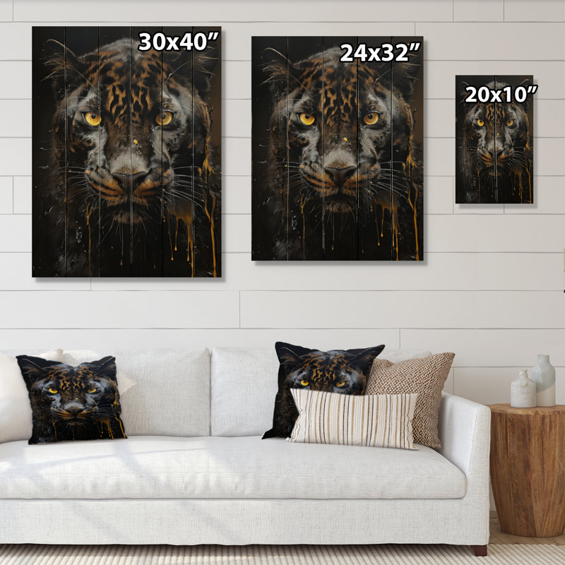«Caydae Ebony Panther Drips» sur impression sur bois, H 32 po x l 24 po x P 0,78 po