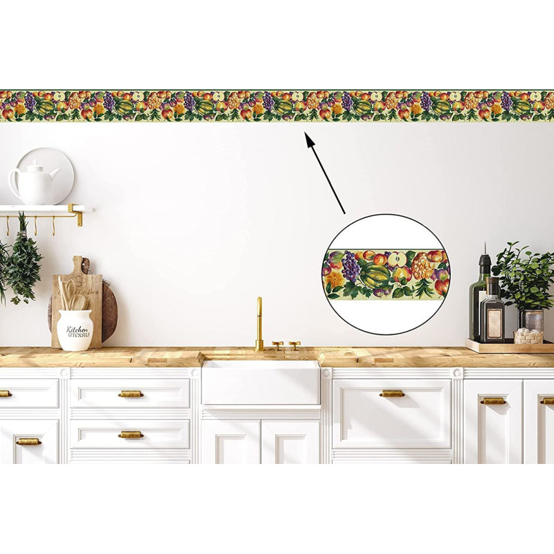 Bordure de papier peint à motif de pommes et de raisin orange L 15 pi x l 9 po Apples